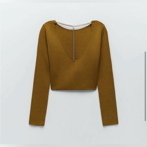 Zara - Long Sleeve Knit Top With Gold Chain - S - Picture 2 of 6